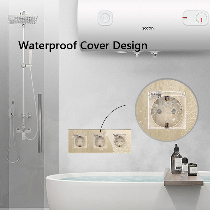 ENTUOIA Power Socket 16A EU Standard Electrical Outlet 86mm*86mm Crystal Glass Panel Πρίζα τοίχου με Πόρτα Ασφαλείας