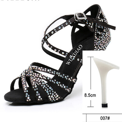 WUXIJIAO Sieviešu ballīšu deju apavi Satīns Mirdzoši rhinestones Mīkstas apakšas Latīņamerikas deju apavi Sieviešu Salsas deju apavi papēdis5CM-10CM