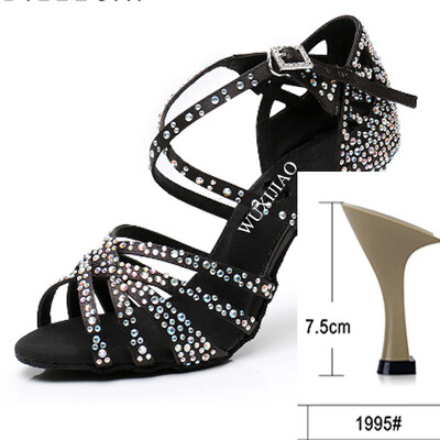 WUXIJIAO Sieviešu ballīšu deju apavi Satīns Mirdzoši rhinestones Mīkstas apakšas Latīņamerikas deju apavi Sieviešu Salsas deju apavi papēdis5CM-10CM
