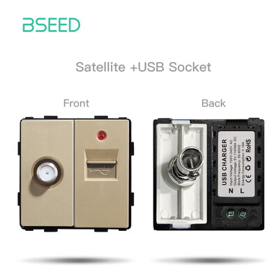BSEED DIY moduļi ES plastmasas paneļa zelta dubultā USB ligzda Internets CAT5 RJ45 ST televizora barošanas ligzda pie sienas montējama brīva kombinācija