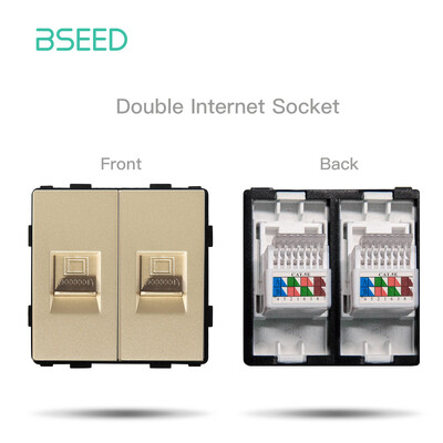 BSEED DIY moduļi ES plastmasas paneļa zelta dubultā USB ligzda Internets CAT5 RJ45 ST televizora barošanas ligzda pie sienas montējama brīva kombinācija