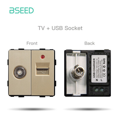 BSEED DIY moduļi ES plastmasas paneļa zelta dubultā USB ligzda Internets CAT5 RJ45 ST televizora barošanas ligzda pie sienas montējama brīva kombinācija