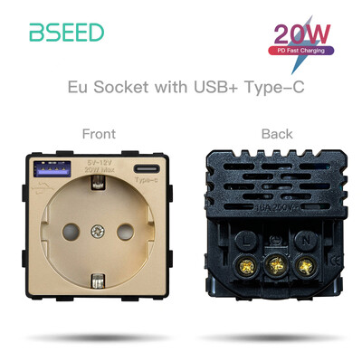 BSEED DIY moduļi ES plastmasas paneļa zelta dubultā USB ligzda Internets CAT5 RJ45 ST televizora barošanas ligzda pie sienas montējama brīva kombinācija