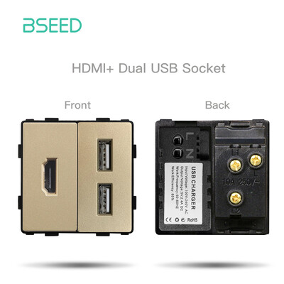 BSEED DIY moduļi ES plastmasas paneļa zelta dubultā USB ligzda Internets CAT5 RJ45 ST televizora barošanas ligzda pie sienas montējama brīva kombinācija