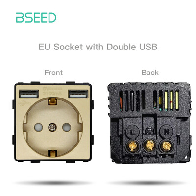 BSEED DIY moduļi ES plastmasas paneļa zelta dubultā USB ligzda Internets CAT5 RJ45 ST televizora barošanas ligzda pie sienas montējama brīva kombinācija
