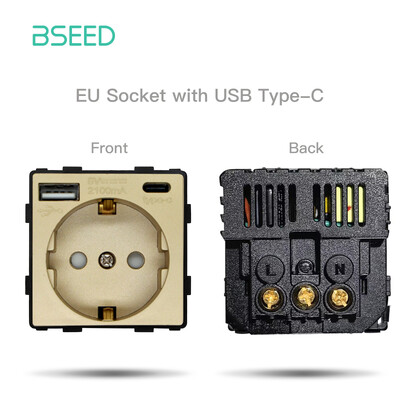 BSEED DIY moduļi ES plastmasas paneļa zelta dubultā USB ligzda Internets CAT5 RJ45 ST televizora barošanas ligzda pie sienas montējama brīva kombinācija