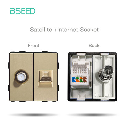 BSEED DIY moduļi ES plastmasas paneļa zelta dubultā USB ligzda Internets CAT5 RJ45 ST televizora barošanas ligzda pie sienas montējama brīva kombinācija