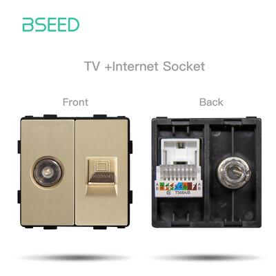 BSEED DIY moduļi ES plastmasas paneļa zelta dubultā USB ligzda Internets CAT5 RJ45 ST televizora barošanas ligzda pie sienas montējama brīva kombinācija