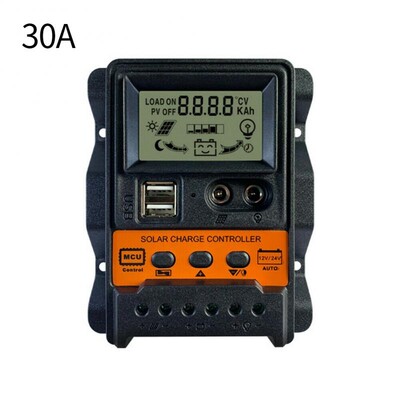 Saules uzlādes kontrolieris PWM kontrolieris ar LCD displeju 10A 20A 30A 12V 24V Dual USB 5V Output Saules paneļa lādētāja regulators