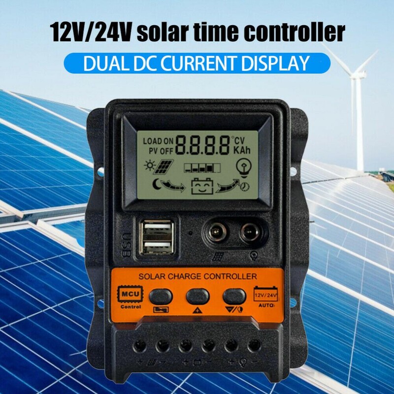 Solarni regulator punjenja PWM kontroler s LCD zaslonom 10A 20A 30A 12V 24V Dual USB 5V izlazni solarni panel Regulator punjača