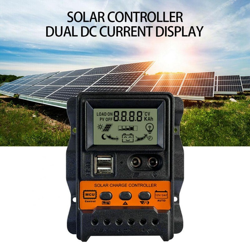 Solarni regulator punjenja PWM kontroler s LCD zaslonom 10A 20A 30A 12V 24V Dual USB 5V izlazni solarni panel Regulator punjača