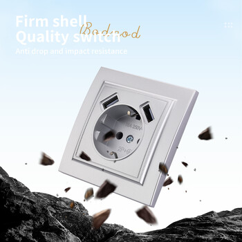 WESA Silvery Dual USB Power Pocket 2.1A EU Standard Electrical Outlett Standard βύσμα γείωσης Πρίζα τοίχου, πλαστική επιβραδυντική φλόγα