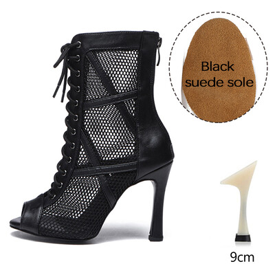 DKZSYIM sieviete Sexy Stilettos Latīņamerikas deju apavi Tango Tīkla zābaki Sieviešu ballīšu zābaciņi Sieviešu deju apavi Salsa Ballroom