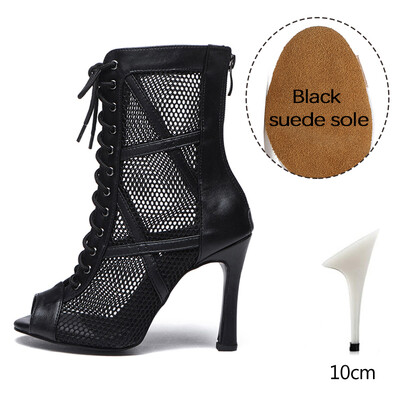 DKZSYIM sieviete Sexy Stilettos Latīņamerikas deju apavi Tango Tīkla zābaki Sieviešu ballīšu zābaciņi Sieviešu deju apavi Salsa Ballroom