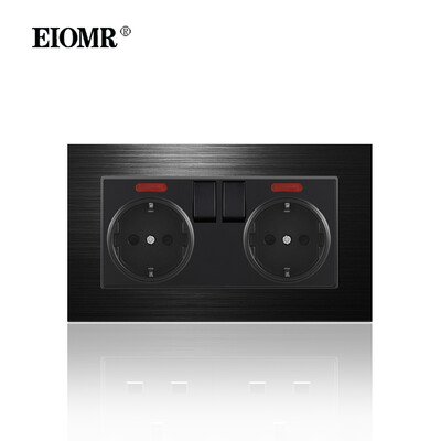EIOMR 16A ES standarta elektriskās kontaktligzdas slēdža kombinācija 86 mm un 146 mm melna alumīnija matēta paneļa izeja sadzīves tehnikai