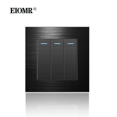 EIOMR 16A ES standarta elektriskās kontaktligzdas slēdža kombinācija 86 mm un 146 mm melna alumīnija matēta paneļa izeja sadzīves tehnikai