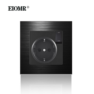 EIOMR 16A ES standarta elektriskās kontaktligzdas slēdža kombinācija 86 mm un 146 mm melna alumīnija matēta paneļa izeja sadzīves tehnikai