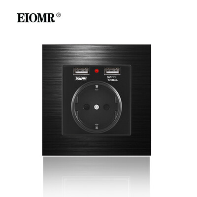 EIOMR 16A ES standarta elektriskās kontaktligzdas slēdža kombinācija 86 mm un 146 mm melna alumīnija matēta paneļa izeja sadzīves tehnikai