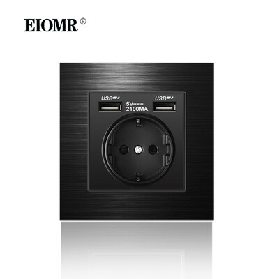 EIOMR 16A ES standarta elektriskās kontaktligzdas slēdža kombinācija 86 mm un 146 mm melna alumīnija matēta paneļa izeja sadzīves tehnikai