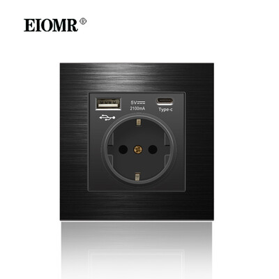 EIOMR 16A ES standarta elektriskās kontaktligzdas slēdža kombinācija 86 mm un 146 mm melna alumīnija matēta paneļa izeja sadzīves tehnikai
