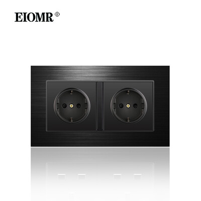 EIOMR 16A ES standarta elektriskās kontaktligzdas slēdža kombinācija 86 mm un 146 mm melna alumīnija matēta paneļa izeja sadzīves tehnikai