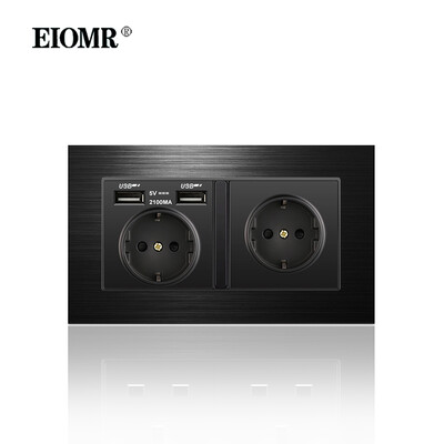 EIOMR 16A ES standarta elektriskās kontaktligzdas slēdža kombinācija 86 mm un 146 mm melna alumīnija matēta paneļa izeja sadzīves tehnikai