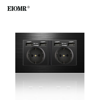 EIOMR 16A ES standarta elektriskās kontaktligzdas slēdža kombinācija 86 mm un 146 mm melna alumīnija matēta paneļa izeja sadzīves tehnikai