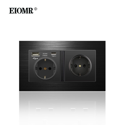 EIOMR 16A ES standarta elektriskās kontaktligzdas slēdža kombinācija 86 mm un 146 mm melna alumīnija matēta paneļa izeja sadzīves tehnikai