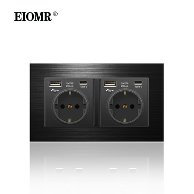 EIOMR 16A ES standarta elektriskās kontaktligzdas slēdža kombinācija 86 mm un 146 mm melna alumīnija matēta paneļa izeja sadzīves tehnikai