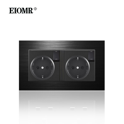 EIOMR 16A ES standarta elektriskās kontaktligzdas slēdža kombinācija 86 mm un 146 mm melna alumīnija matēta paneļa izeja sadzīves tehnikai