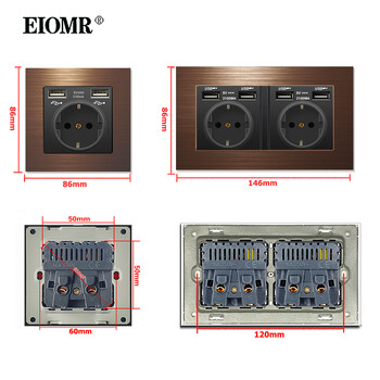 EIOMR 16A EU Διακόπτης φώτων τοίχου και ηλεκτρικές πρίζες Σειρά F2 Κόκκινο πάνελ από κράμα αλουμινίου Βύσμα τοίχου USB TV Υπολογιστής Rj45 Υποδοχές