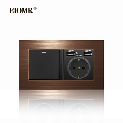 EIOMR 16A EU sienas apgaismojuma slēdzis un elektrības kontaktligzdas F2 sērija sarkans alumīnija sakausējuma panelis USB sienas spraudnis TV datoru Rj45 ligzdas
