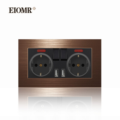 EIOMR 16A EU sienas apgaismojuma slēdzis un elektrības kontaktligzdas F2 sērija sarkans alumīnija sakausējuma panelis USB sienas spraudnis TV datoru Rj45 ligzdas