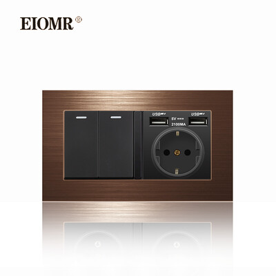 EIOMR 16A EU sienas apgaismojuma slēdzis un elektrības kontaktligzdas F2 sērija sarkans alumīnija sakausējuma panelis USB sienas spraudnis TV datoru Rj45 ligzdas