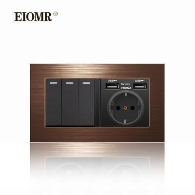 EIOMR 16A EU sienas apgaismojuma slēdzis un elektrības kontaktligzdas F2 sērija sarkans alumīnija sakausējuma panelis USB sienas spraudnis TV datoru Rj45 ligzdas