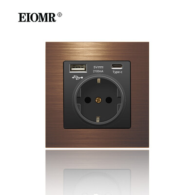 EIOMR 16A EU sienas apgaismojuma slēdzis un elektrības kontaktligzdas F2 sērija sarkans alumīnija sakausējuma panelis USB sienas spraudnis TV datoru Rj45 ligzdas
