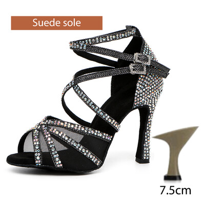 DKZSYIM Rhinestone sieviešu latīņu deju apavi Latin Salsa meiteņu deju apavi melni spīdīgi balles deju apavi meitenēm, dāmām