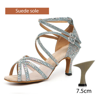 DKZSYIM Rhinestone sieviešu latīņu deju apavi Latin Salsa meiteņu deju apavi melni spīdīgi balles deju apavi meitenēm, dāmām