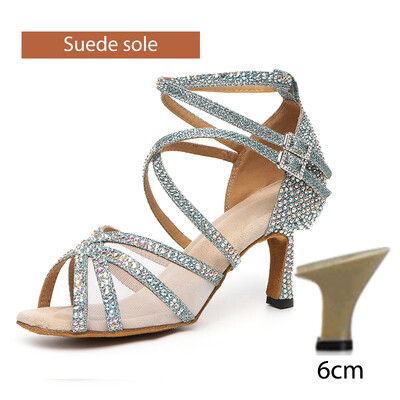 DKZSYIM Rhinestone sieviešu latīņu deju apavi Latin Salsa meiteņu deju apavi melni spīdīgi balles deju apavi meitenēm, dāmām