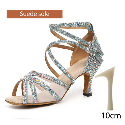 DKZSYIM Rhinestone sieviešu latīņu deju apavi Latin Salsa meiteņu deju apavi melni spīdīgi balles deju apavi meitenēm, dāmām