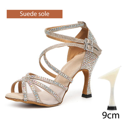 DKZSYIM Rhinestone sieviešu latīņu deju apavi Latin Salsa meiteņu deju apavi melni spīdīgi balles deju apavi meitenēm, dāmām