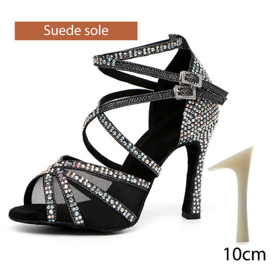 DKZSYIM Rhinestone sieviešu latīņu deju apavi Latin Salsa meiteņu deju apavi melni spīdīgi balles deju apavi meitenēm, dāmām