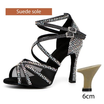 DKZSYIM Rhinestone sieviešu latīņu deju apavi Latin Salsa meiteņu deju apavi melni spīdīgi balles deju apavi meitenēm, dāmām