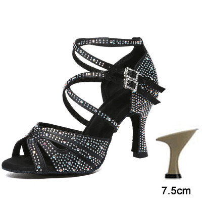 DKZSYIM Rhinestone sieviešu latīņu deju apavi Latin Salsa meiteņu deju apavi melni spīdīgi balles deju apavi meitenēm, dāmām