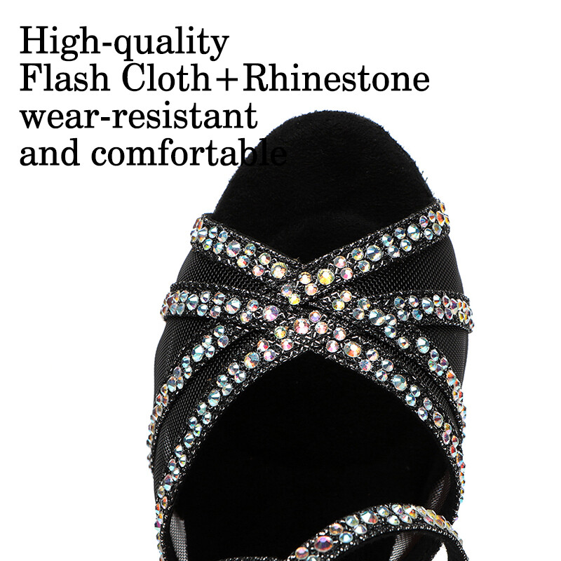 DKZSYIM Rhinestone Γυναικεία λάτιν παπούτσια χορού Latin Salsa για κορίτσια παπούτσια χορού Μαύρα γυαλιστερά παπούτσια χορού χορού για κορίτσια Γυναικεία