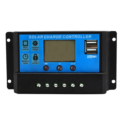 10A 20A 30A PWM Saules uzlādes kontrolieris 12V/24V Saules regulators USB 5V paneļa akumulatora regulators Inteliģents LCD displejs