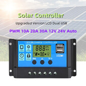 Uzlabots viedais Saules uzlādes kontrolieris 10A 20A 30A 12V 24V Auto PWM LCD Dual USB 5V Output Saules paneļa PV regulators karstā izpārdošana
