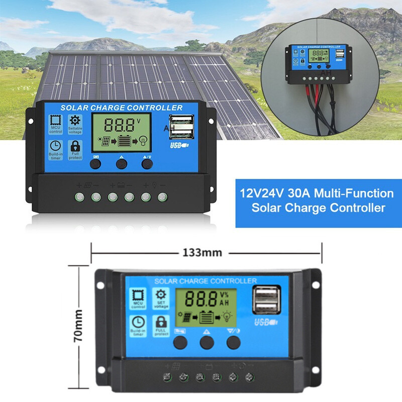 Nadograđeni pametni solarni kontroler punjenja 10A 20A 30A 12V 24V Automatski PWM LCD Dual USB 5V izlazni solarni panel PV regulator Vruća prodaja