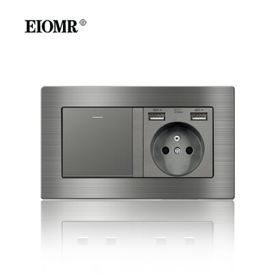 EIOMR France szabványos elektromos aljzat szürke alumínium ötvözet paneles fénykapcsoló Rj45 Tv 220V 16A fali csatlakozóaljzat háztartási gépekhez