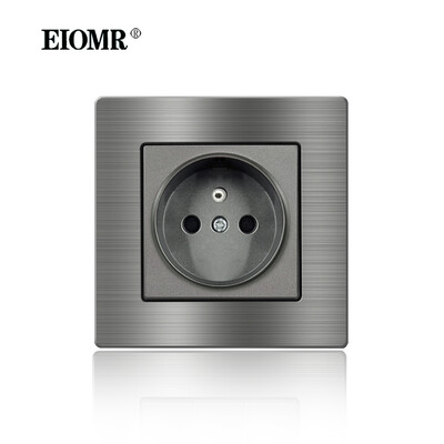 EIOMR France szabványos elektromos aljzat szürke alumínium ötvözet paneles fénykapcsoló Rj45 Tv 220V 16A fali csatlakozóaljzat háztartási gépekhez